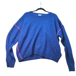 Sundry Blue Wool Blend Sweater Women's Size 3 Large Long Sleeve Pink Stitch